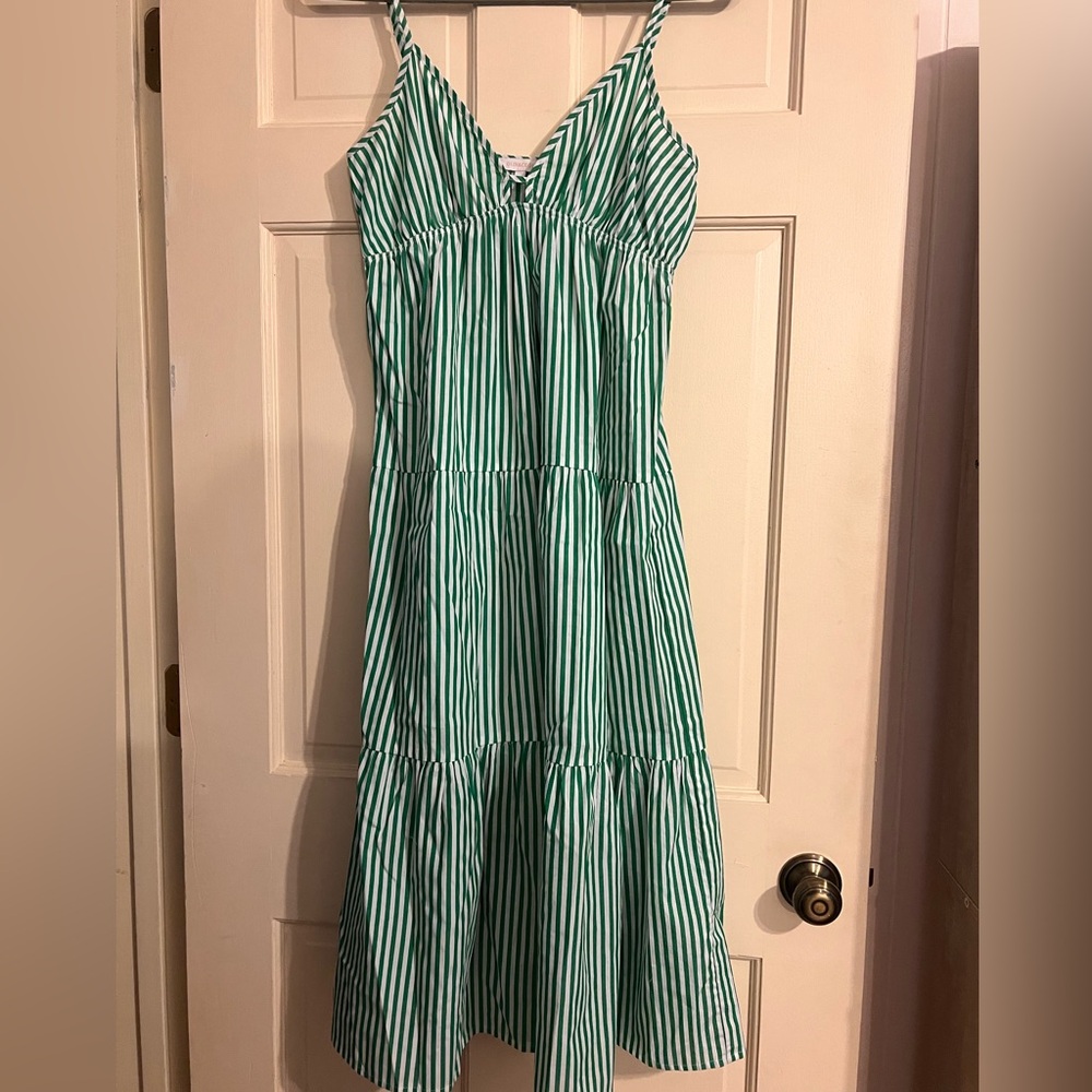 Olivaceous Green and White Striped Maxi Dress